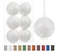 Oairse 10cm Large Christmas Balls Ornaments 6 Pcs Shatterproof Big White Christmas Baubles Ornaments for Christmas Tree Glitter Christmas Tree Ornaments for Xmas Holiday Wedding Party Decoration