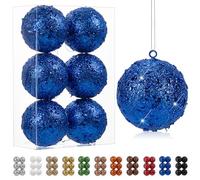 Oairse 10cm Large Christmas Bauble Ornaments 6 Pcs Shatterproof Big Blue Bauble for Xmas Tree Glitter Christmas Tree Ornaments for Halloween Holiday Wedding Party Decoration