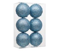 Oairse 10cm Large Christmas Bauble Ornaments 6 Pcs Shatterproof Big Blue Bauble for Xmas Tree Glitter Christmas Tree Ornaments for Halloween Holiday Wedding Party Decoration