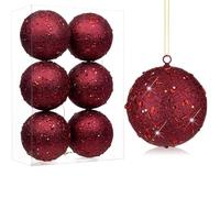 Oairse 10cm Large Christmas Bauble Ornaments 6 Pcs Shatterproof Big Burgundy Bauble for Xmas Tree Glitter Christmas Tree Ornaments for Halloween Holiday Wedding Party Decoration
