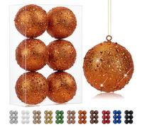 Oairse 10cm Large Christmas Bauble Ornaments 6 Pcs Shatterproof Big Orange Bauble for Xmas Tree Glitter Christmas Tree Ornaments for Halloween Holiday Wedding Party Decoration