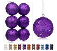 Oairse 10cm Large Christmas Bauble Ornaments 6 Pcs Shatterproof Big Purple Bauble for Xmas Tree Glitter Christmas Tree Ornaments for Halloween Holiday Wedding Party Decoration
