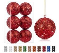 Oairse 10cm Large Christmas Bauble Ornaments 6 Pcs Shatterproof Big Red Bauble for Xmas Tree Glitter Christmas Tree Ornaments for Halloween Holiday Wedding Party Decoration