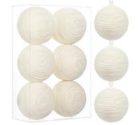 Oairse 10cm White Christmas Ornament Balls, 6PCS Large Decorative Yarn Balls Christmas Baubles Ornament for Christmas Tree Decorations Xmas Halloween Holiday Party Table Centrepiece Decor