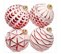 Oairse 12cm Large Christmas Baubles 4 Pcs Shatterproof Big Red and White Balls Ornaments for Vintage Rustic Christmas Tree Ornaments for Xmas Trees Rustic Holiday Wedding Party Decoration