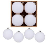 Oairse 12cm Velvet Christmas Baubles 4 Pcs White Big Shatterproof Baubles Ornaments Large Hanging Xmas Ball Luxury Christmas Tree Decorations for Holiday Party Home Decor