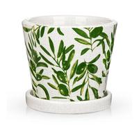 Oairse 14cm Ceramic Plant Pot with Drainage Hole & Saucer, Green and White Ceramic Planters Decorative Indoor Flower Pot for Home, Office & Garden Outdoor Decor
