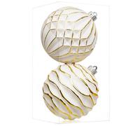 Oairse 15cm/6" Extra Large Christmas Baubles 2 Pcs Shatterproof Big Balls Ornaments for Vintage Rustic Christmas Tree Ornaments for Xmas Trees Holiday Wedding Party Decoration, White Gold