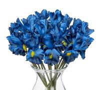 Oairse 15pcs Iris Artificial Flowers Blue Fake Flowers 36cm Real Touch Silk Faux Iris Flowers Picks Bouquets for Wedding Bridal Home Flora Arrangements Office Table Centerpieces Decor