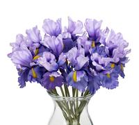 Oairse 15pcs Iris Artificial Flowers Purple Fake Flowers 36cm Real Touch Silk Faux Iris Flowers Picks Bouquets for Wedding Bridal Home Flora Arrangements Office Table Centerpieces Decor