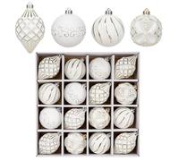 Oairse 16 Pcs Christmas Tree Baubles Set Shatterproof Xmas Ball Ornaments in Assorted Sizes Christmas Decorations for Tree Rustic Thanksgiving Holiday Wedding Party Home Decor, White and Champagne