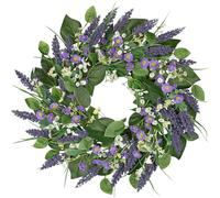 Oairse 20 inch/51cm Artificial Lavender Wreaths for Front Door Spring Summer Wreath with Wildflowers Greenery Purple Floral Door Wreath for Home Farmhouse Indoor Outdoor Wall Window Decor
