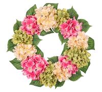 Oairse 20 Inch Artificial Hydrangea Wreath for Front Door Silk Flower Wreath with Pink and Green Blooms Spring and Summer Faux Floral Wreaths for Indoor Outdoor Wall Porch Farmhouse Decor