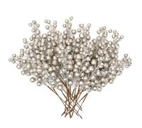 Oairse 20pcs Christmas Berry Stem 22cm Glitter Artificial Berries Picks Artificial Fruits Picks Champagne Berry Branches for Christmas Tree Decorations Floral Arrangement Filler for Home Wedding