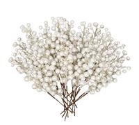 Oairse 20pcs Christmas Berry Stem 22cm Glitter Artificial Berries Picks Artificial Fruits Picks White Berry Branches for Christmas Tree Decorations Floral Arrangement Bouquet Filler for Home Wedding