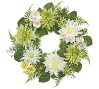 Oairse 24'' Artificial Dahlia Flower Wreath for Front Door Large Silk Dahlia Daisy Floral Wreath Fake Hanging Greenery Wreaths for Spring Summer Home Wall Window Mantle Outdoor Porch Décor