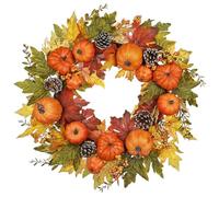 Oairse 24 Inch Autumn Wreath for Front Door, Large Fall Wreath with Pumpkins, Maple and Berries, Pumpkin Wreaths Decoration for Thanksgiving Halloween Harvest Festival Wall Indoor Outdoor