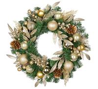 Oairse 24 inch Christmas Wreath for Front Door, Large Artificial Wreath with Gold Baubles, Pinecones, Berries and Bay Leaves, Winter Door Wreaths for Christmas Decorations Fireplace Holiday Xmas Decor