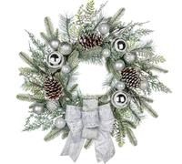 Oairse 24 inch Christmas Wreath for Front Door, Large Artificial Wreath with Silver Baubles, Berries and Bow Ribbon, Winter Door Wreaths for Christmas Decorations Fireplace Holiday Xmas Decor