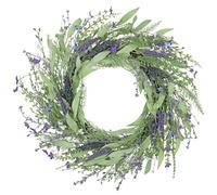 Oairse 24inch Artificial Lavender Wreath Spring Summer Wreaths for Front Door Faux Flower Wreath for Home Wedding Farmhouse Mantle Bedroom Kitchen Backdrop Decor