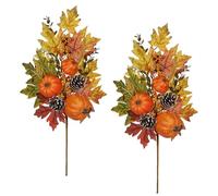 Oairse 2pcs Artificial Autumn Stem 60cm with Pumpkins Pinecones Berries and Maple Leaves Fall Harvest Pick for DIY Wreath, Thanksgiving Table Centrepieces, Seasonal Floral Arrangements and Home Décor