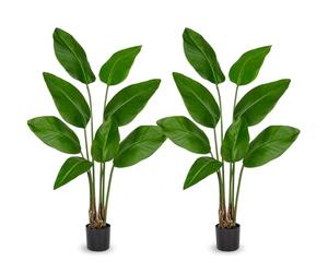 Oairse 2pcs Artificial Bird of Paradise Plant in Pot 4ft/120cm Fake Tropical Palm Tree with 8 Leaves, Large Faux Plantain Banana Leaf for Indoor Outdoor House Home Office Balcony Decoration