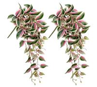 Oairse 2pcs Artificial Haning Plants 67cm Fake Ivy Vine Fake Hanging Plant Greenery Artificial Foliage Faux Wandering Jew Plant Leaves for Home Shelf Office Garden Wedding Indoor Outdoor Decoration
