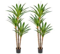 Oairse 2pcs Artificial Yucca Tree 5.6ft Fake Large Agave Plant with 3 Detachable Agave Heads Tropical Floor Plants Faux Palm Trees for Home Office Corner Indoor Outdoor Decoration