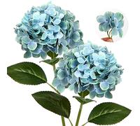 Oairse 2PCS Hydrangea Artificial Flowers Decorative Blue Fake Flowers Real-Touch Silk Hydrangea 63cm Long Stem for Home Hotel Office Wedding Decorations