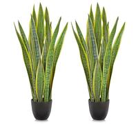 Oairse 2pcs Large Artificial Snake Plant 73cm Tall Fake Snake Plant in Black Pots Artificial Plants Indoor Decorative Faux Sansevieria for Home Office Balcony Patio Living Room Garden Decor