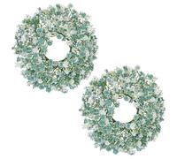 Oairse 2Pcs Small Artificial Gypsophila Wreath 10" Blue Gypsophila Wreaths for Front Door Faux Baby Breath Flowers Wreath Flora Candle Ring for Home Office Indoor Outdoor Tabletop Decor
