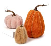 Oairse 3 Pcs Artificial Pumpkins - Faux Sherpa, Plush, and Velvet Assorted Sizes - Table Centerpieces for Autumn Festival, Thanksgiving, Halloween Party, Fall Decoration