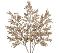 Oairse 3 Pcs Christmas Tree Picks and Sprays 50CM Champagne Glitter Christmas Picks Faux Frosted Mistletoe Spray with Berries for Christmas Tree Filler Branches Wreath Centerpieces