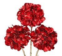 Oairse 3 Pcs Red Artificial Hydrangea Flowers Stems 65cm Faux Christmas Flower Arrangements Fake Floral Picks for Christmas Decorations Holiday Wedding Party Table Centrepieces Décor