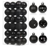 Oairse 36 pcs 4cm Black Christmas Baubles Mini Shatterproof Tree Ornaments with Hanging Strings, Small Christmas Tree Decorations Set for Wedding Holiday Party Wreath Xmas Halloween Home Decor