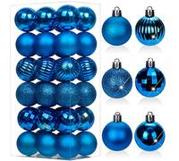 Oairse 36 pcs 4cm Blue Christmas Baubles Mini Shatterproof Tree Ornaments with Hanging Strings, Small Christmas Tree Decorations Set for Wedding Holiday Party Wreath Xmas Halloween Home Decor