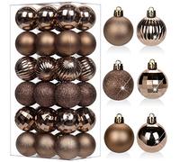 Oairse 36 pcs 4cm Brown Christmas Baubles Mini Shatterproof Tree Ornaments with Hanging Strings, Small Christmas Tree Decorations Set for Wedding Holiday Party Wreath Xmas Halloween Home Decor
