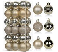 Oairse 36 pcs 4cm Champagne Christmas Baubles Mini Shatterproof Tree Ornaments with Hanging Strings, Small Christmas Tree Decorations Set for Wedding Holiday Party Wreath Xmas Halloween Home Decor