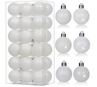 Oairse 36 pcs 4cm Pearl-White Christmas Baubles Mini Shatterproof Tree Ornaments with Hanging Strings, Small Christmas Tree Decorations Set for Wedding Holiday Party Wreath Xmas Halloween Home Decor