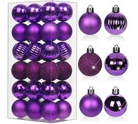Oairse 36 pcs 4cm Purple Christmas Baubles Mini Shatterproof Tree Ornaments with Hanging Strings, Small Christmas Tree Decorations Set for Wedding Holiday Party Wreath Xmas Halloween Home Decor