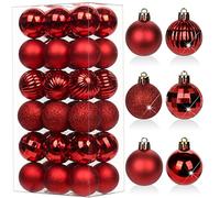 Oairse 36 pcs 4cm Red Christmas Baubles Mini Shatterproof Tree Ornaments with Hanging Strings, Small Christmas Tree Decorations Set for Wedding Holiday Party Wreath Xmas Halloween Home Decor