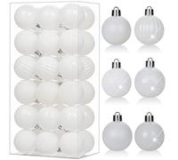 Oairse 36 pcs 4cm White Christmas Baubles Mini Shatterproof Tree Ornaments with Hanging Strings, Small Christmas Tree Decorations Set for Wedding Holiday Party Wreath Xmas Halloween Home Decor