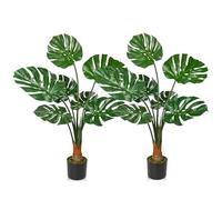 Oairse 3FT Artificial Monstera Plants with 7 Realistic Leaves Tall Fake Plants Faux Monstera Tree Decorative Tropical Floor Plants for Home Office Bathroom Corner Indoor Outdoor Decoration, 2pcs