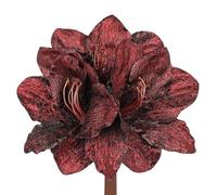 Oairse 3pcs Amaryllis Artificial Christmas Flower Stems 19.7" Burgundy Glitter Faux Amaryllis with Detachable Heads for Xmas Home Party Wedding Bouquet Vase Arrangement Table Centerpiece Decor