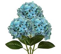 Oairse 3PCS Hydrangea Artificial Flowers Decorative Blue Fake Flowers with 63cm Long Stem Real Touch Silk Hydrangea for Home Hotel Office Wedding Bridal Decorations Floral Arrangements