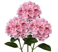 Oairse 3PCS Hydrangea Artificial Flowers Decorative Pink Fake Flowers with 63cm Long Stem Real Touch Silk Hydrangea for Home Hotel Office Wedding Bridal Decorations Floral Arrangements