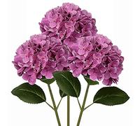 Oairse 3PCS Hydrangea Artificial Flowers Decorative Purple Fake Flowers with 63cm Long Stem Real Touch Silk Hydrangea for Home Hotel Office Wedding Bridal Decorations Floral Arrangements