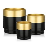 Oairse 3PCS Plant Pots Outdoor Galvanised Planter Zinc Plant Pot Black Gold Metal Plant Pots Vintage Round Bucket Flower Pot Rustic Container for Plant Decorative Home Modern Farmhouse Indoor
