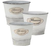 Oairse 3PCS Plant Pots Outdoor Galvanised Planter Zinc Plant Pot Garden Planters Metal Plant Pots Vintage Round Bucket Flower Pot Rustic Container for Plant or Decorative Home Modern Farmhouse Indoor