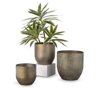 Oairse 3PCS Plant Pots Outdoor Galvanised Planter Zinc Plant Pot Garden Planters Metal Plant Pots Vintage Round Bucket Flower Pot Rustic Container for Plant or Decorative Home Modern Farmhouse Indoor